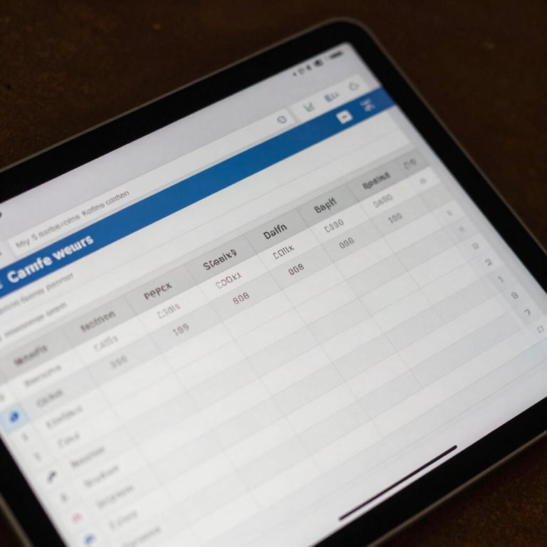 A close-up of a digital tablet showing accounting software interfaces in a professional setting.