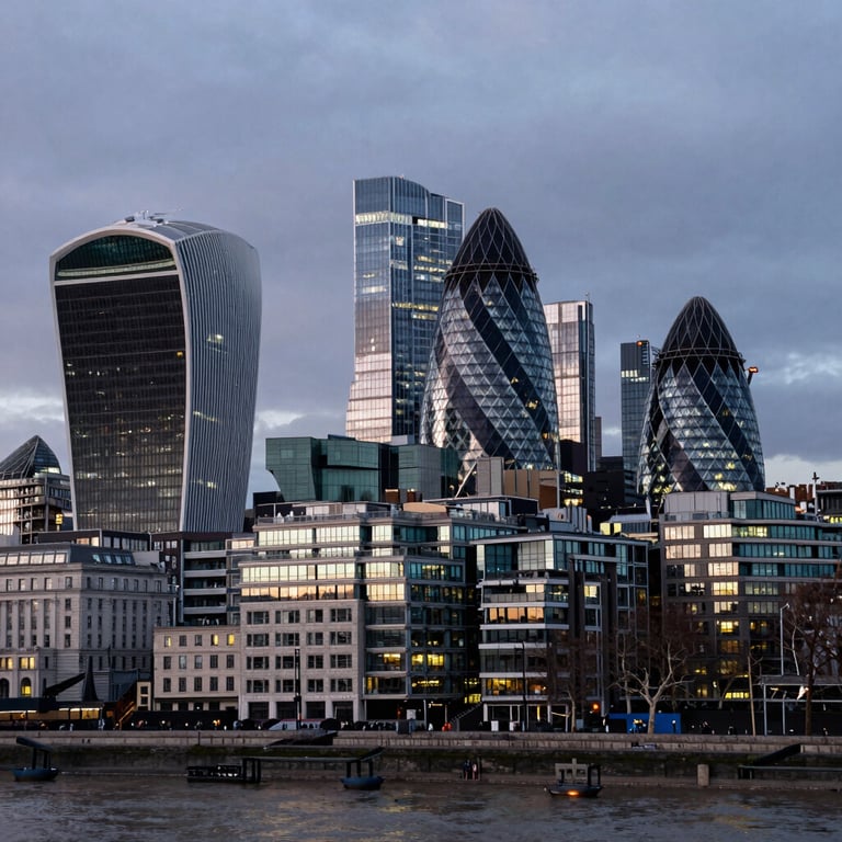 The iconic London skyline at dusk, highlighting the city's financial heart and our deep-rooted heritage.