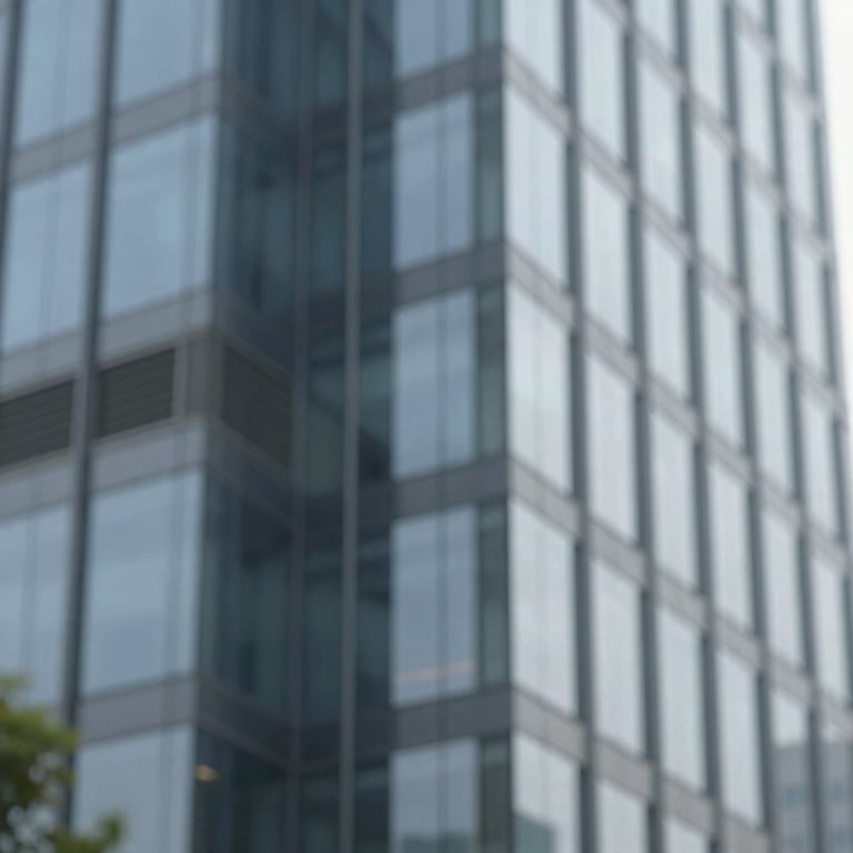 Modern corporate building facade with clean glass reflections, conveying strength and stability.