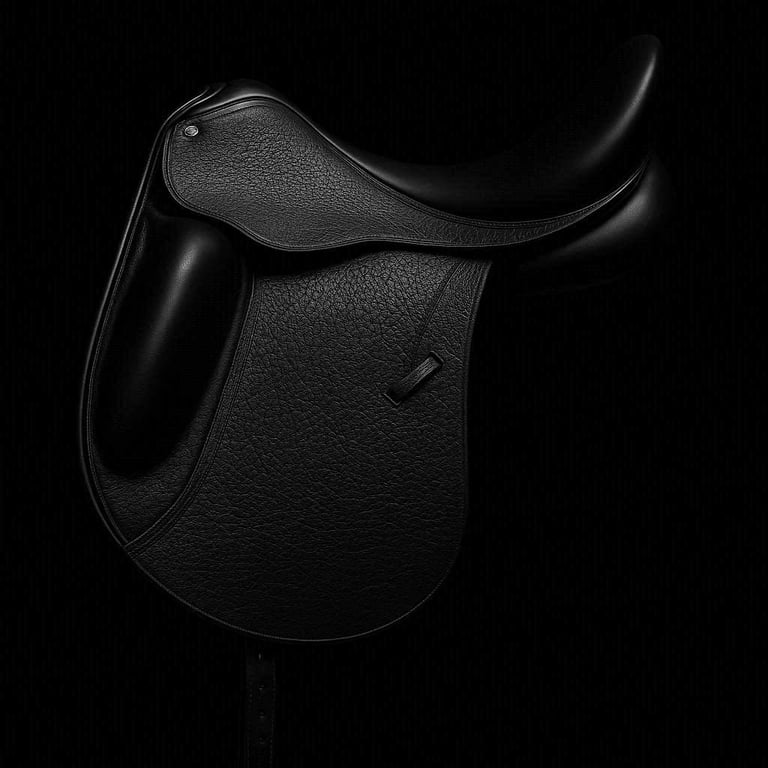 A black County Dressage Saddle, black background 