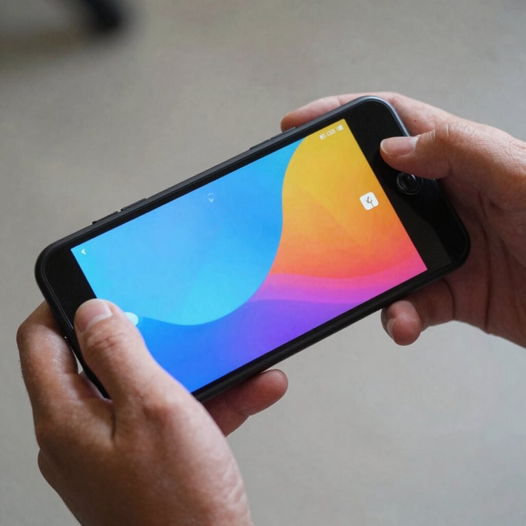 A detailed shot of hands interacting with a high-speed mobile game on an Android device, showcasing the vibrant colors and smooth performance.