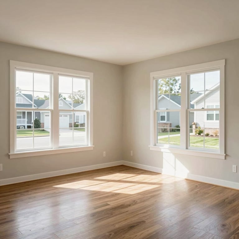 A bright, airy home interior in a North American suburb, suggesting comfort and safety.