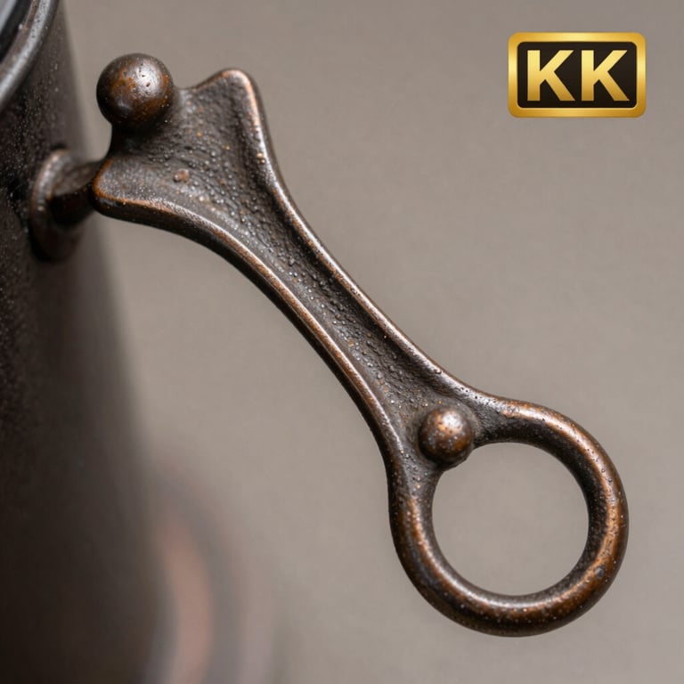 A detailed macro shot of a hand-forged iron handle with a Deep Bronze weathered patina.