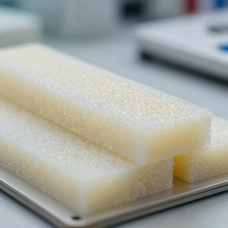 Macro photography of high-performance building insulation materials undergoing laboratory testing for quality assurance.