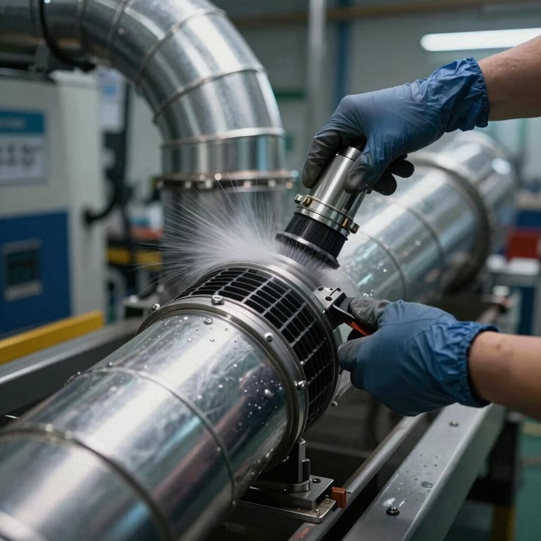 Precision cleaning of an air duct system using professional industrial equipment.