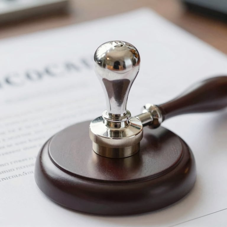 A close-up of a silver legal seal on a certificate, emphasizing precision and the color palette of #C0C8D1.