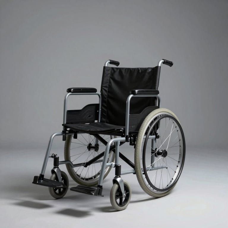 The final result of a deep cleaning: a wheelchair looking brand new under soft, professional studio lighting.