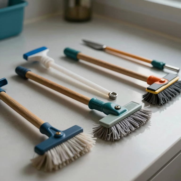 A clean, sophisticated environment showing specialized cleaning tools organized neatly, reflecting a sense of reliability.