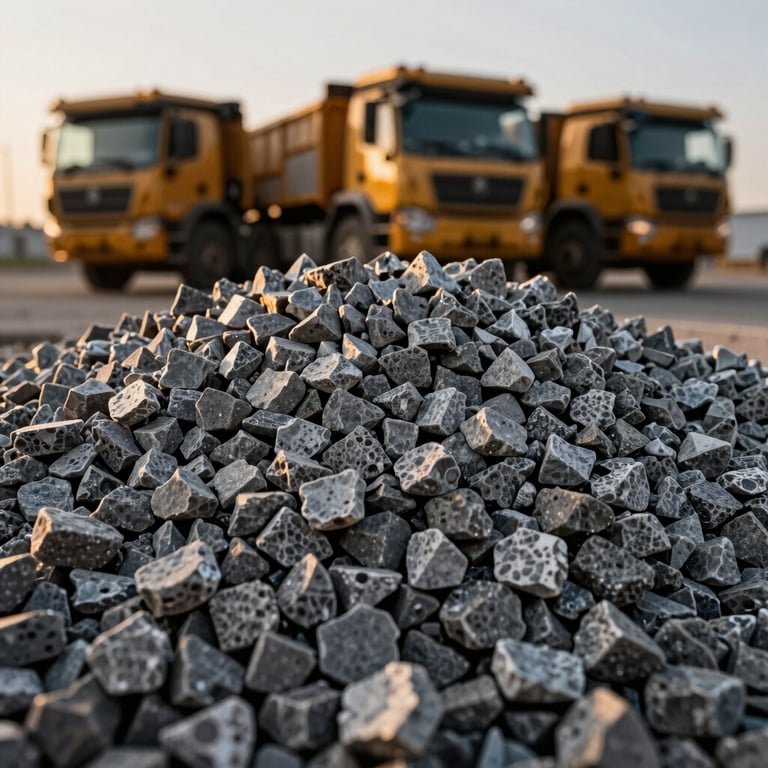 Close-up macro shot of grey gravel (brita) aggregate, sharp focus, industrial commercial photography
