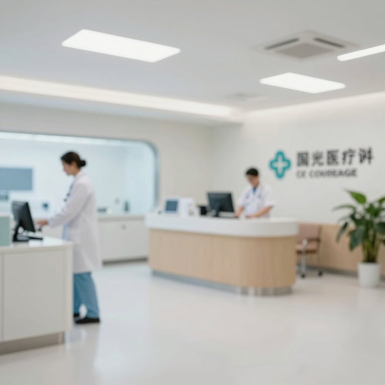 A professional medical facility interior, clean and bright, representing premium health coverage.