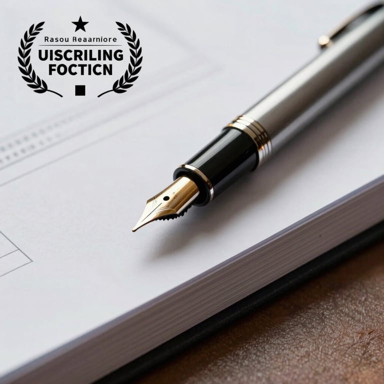 Close-up of a high-quality fountain pen on a stack of structured corporate documents.