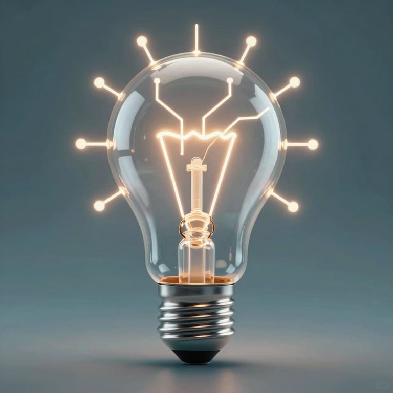 Conceptual art of a lightbulb made of glowing circuit lines, symbolizing creative technical solutions in #507D8C.