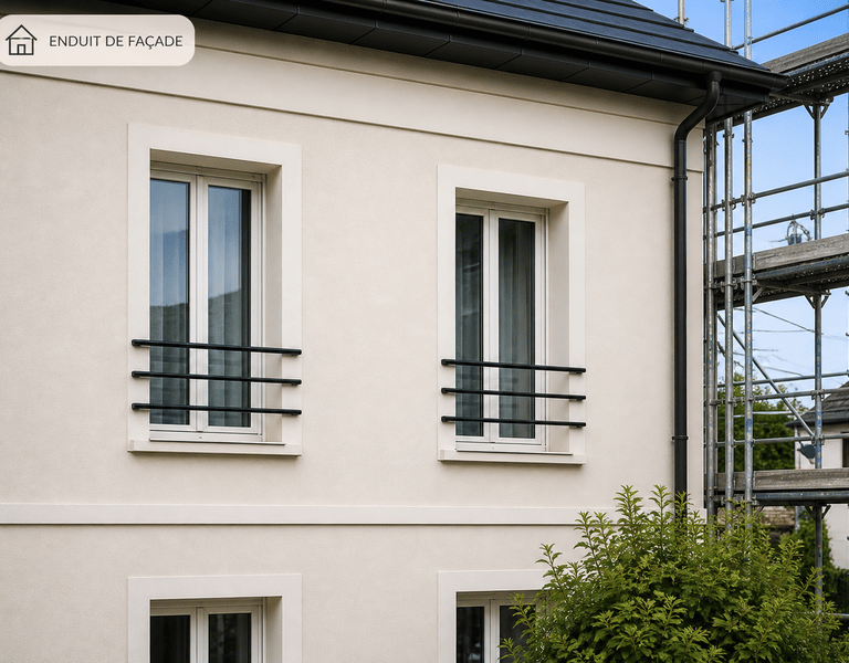  Ravalement de façade maison avec échafaudage