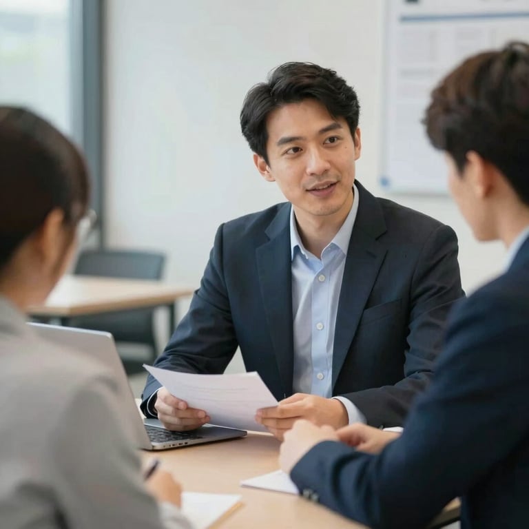 A professional consultant meeting with a student, representing higher education consultancy services.