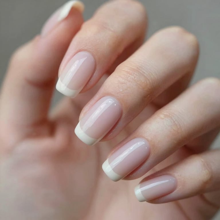 A close-up of an elegant and perfect manicure with minimalist nail art, reflecting the brand's sophisticated professionalism.