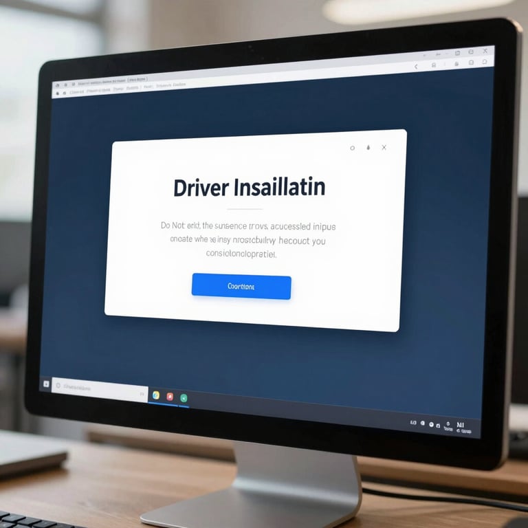 A desktop monitor displaying a successful driver installation confirmation screen.