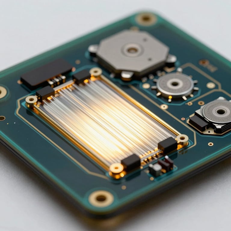 Macro shot of the glowing internal components and glass filaments of a high-end display panel under repair.