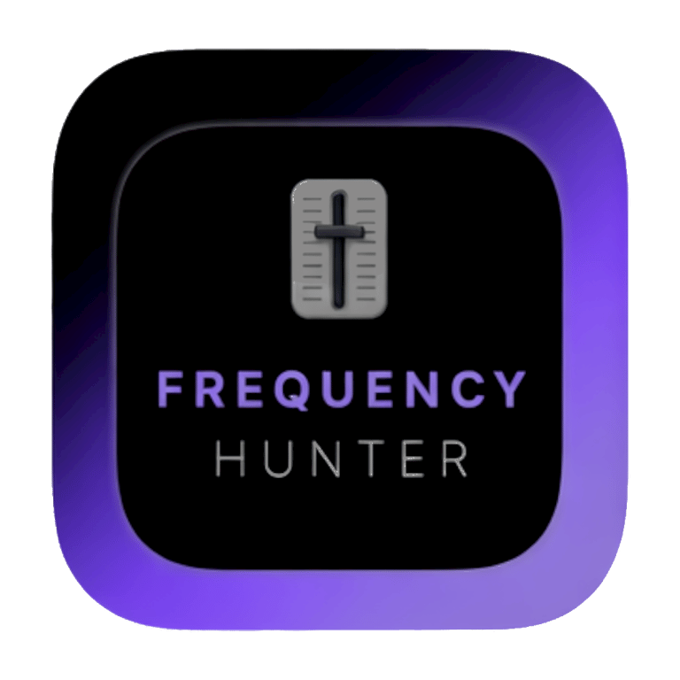 a square frame with the words frequency hunter