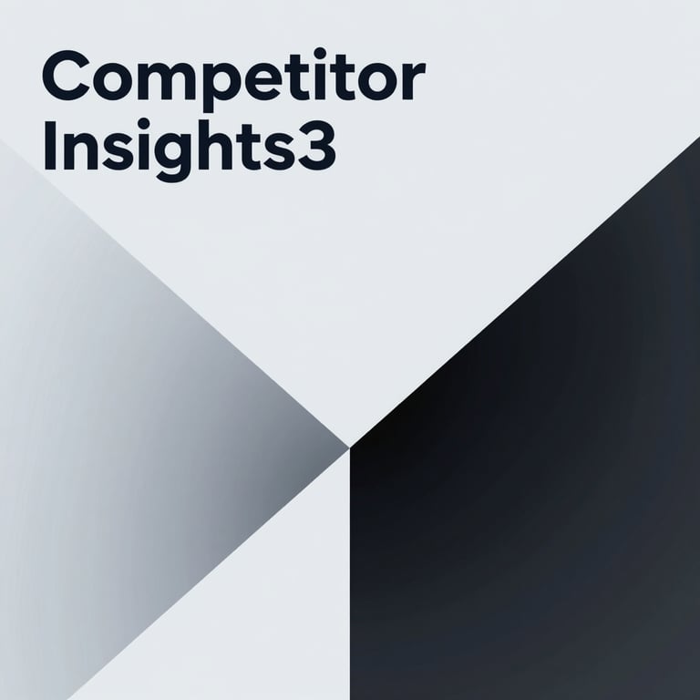 An abstract 'Competitor Insights' graphic featuring two contrasting geometric shapes interacting on a sophisticated #F8FAFC canvas.