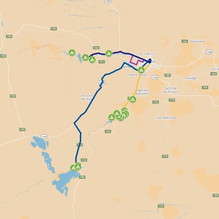 Mapa con la ubicacion de los Campings en San Rafael