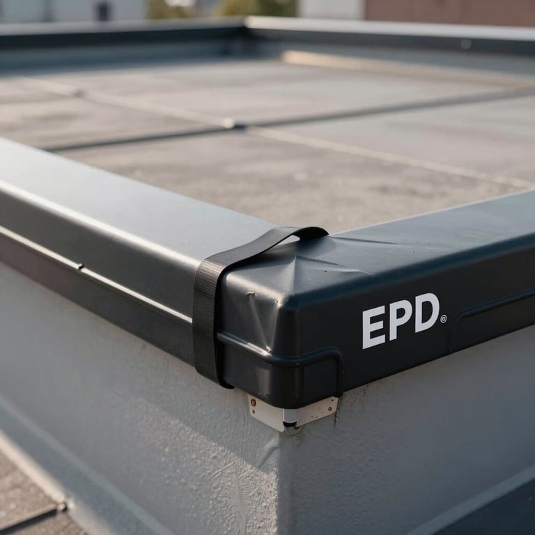 A close-up of a perfectly sealed black EPDM corner on a modern flat roof in North American / US.