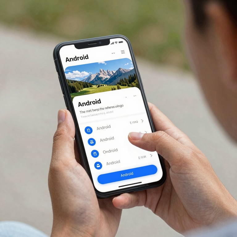 A lifestyle shot of a user successfully interacting with a travel booking app on an Android device in an outdoor setting.