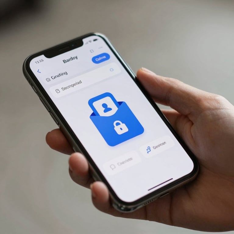 Close-up of a hand using a modern smartphone for secure digital banking, soft lighting, professional and secure mood.