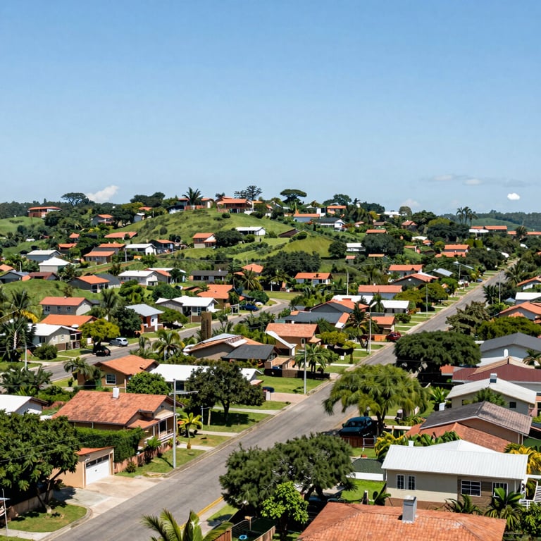 Panoramic view of a green residential neighborhood in Hortolandia, bright daylight.
