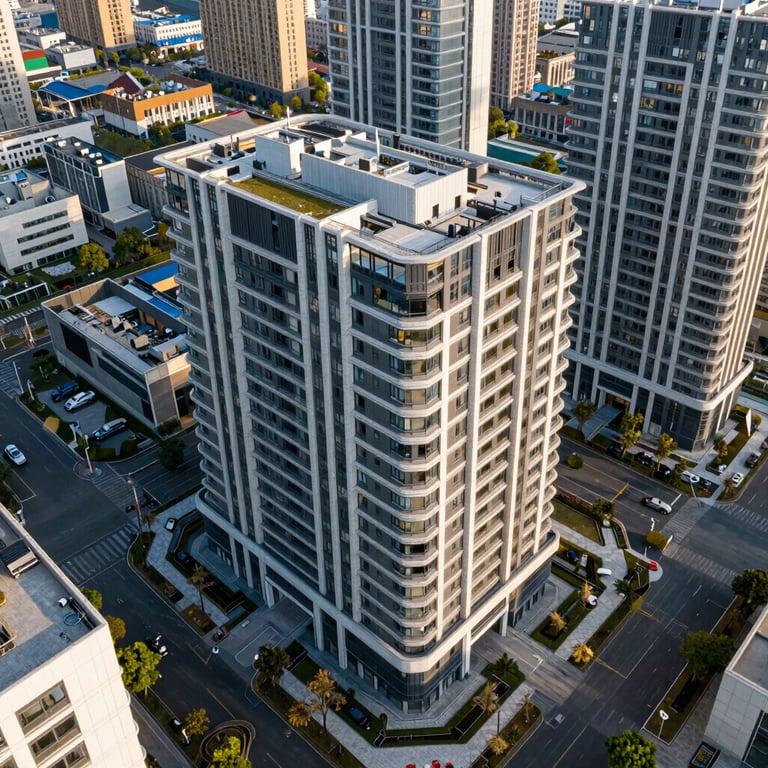 Aerial view of a contemporary urban development in Sumare with clean architectural lines.