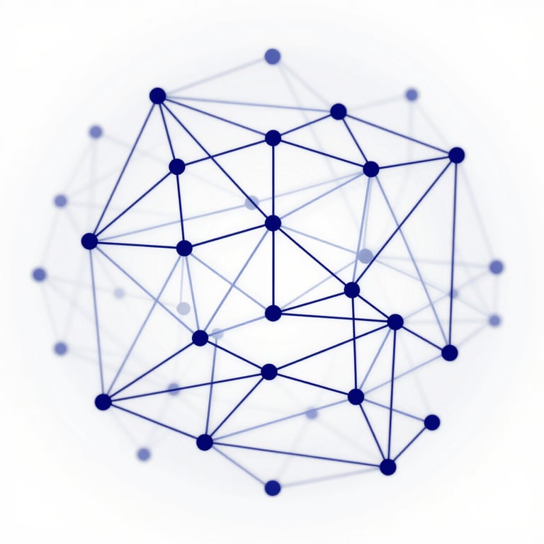 Abstract pattern of interconnected dots and lines, representing reliable communication networks in #1F3A68.