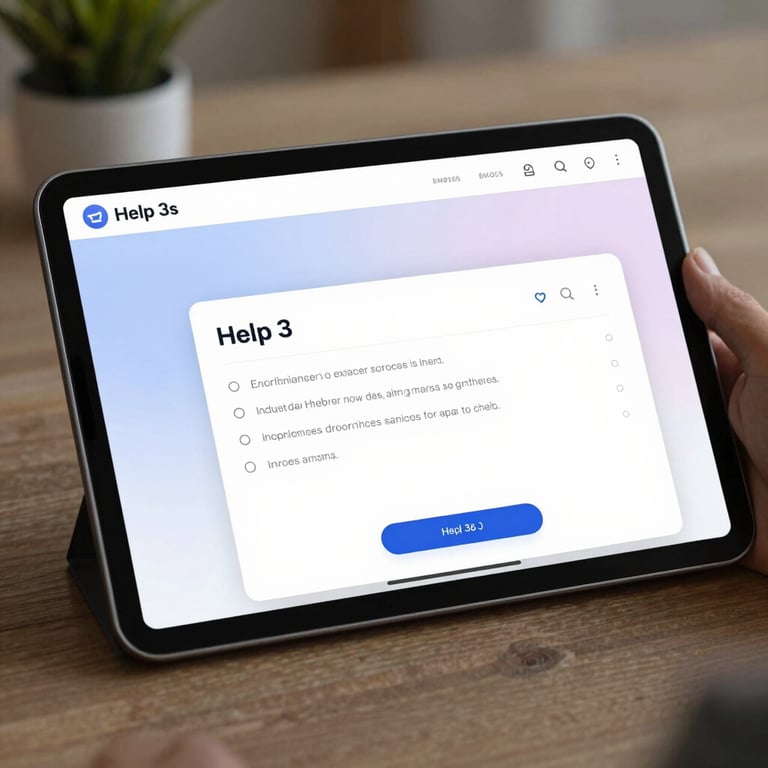 A tablet displaying a secure 'Help' interface with modern UI elements and brand colors.