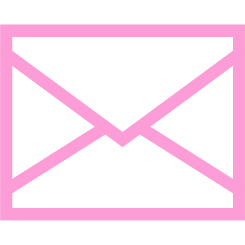 Pink outline of an email envelope icon, symbolizing contact, messages, or communication.