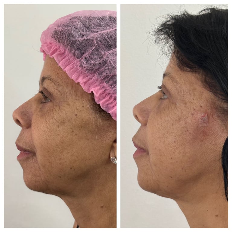 a woman with a pink hat and a pink hairband