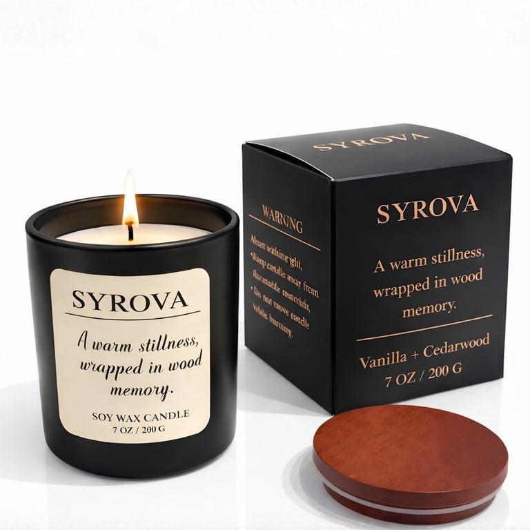 Vanilla and Cedarwood premium candle on neutral home decor surface