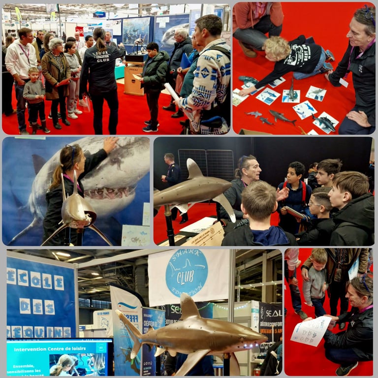 ecole des requins avec des enfants au salon de la plongée paris 2024