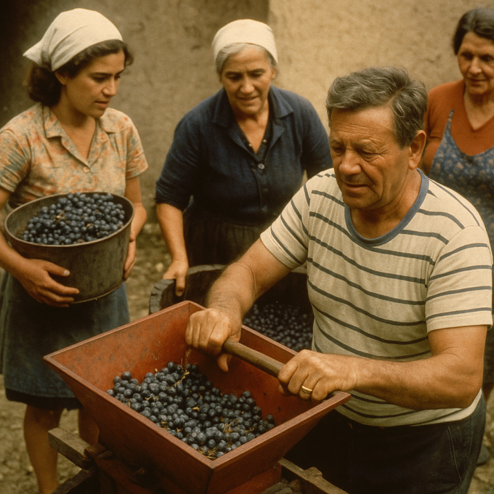 persone che lavorano le uve nelle marche