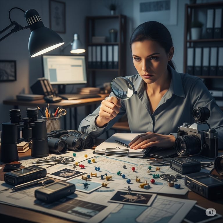 a women holding a magnifying glass