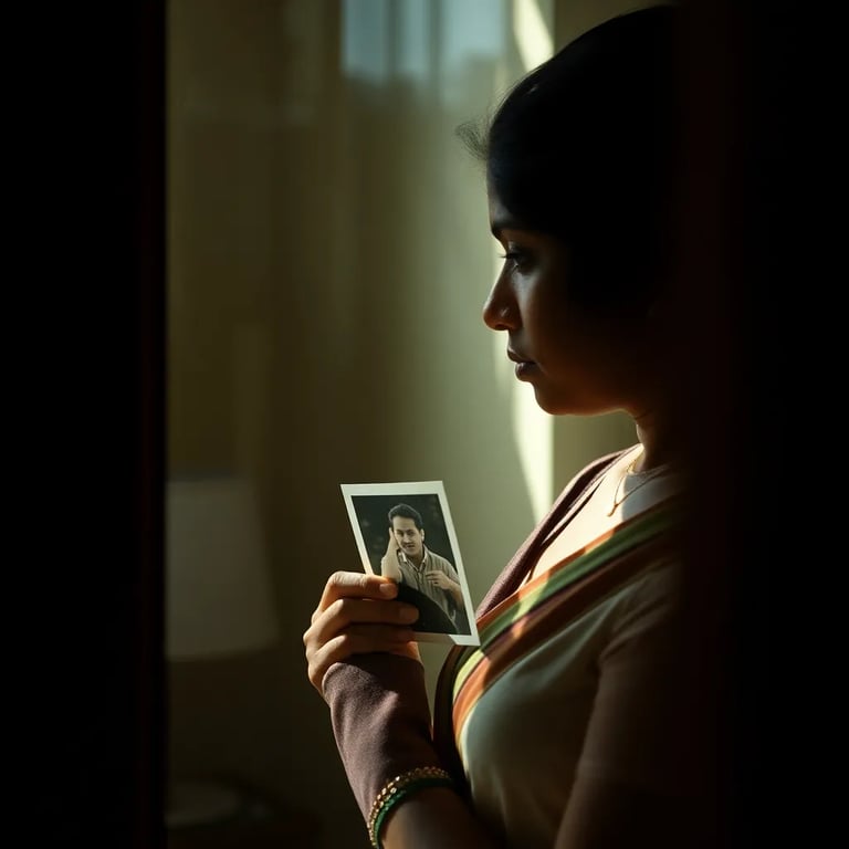 Tamil Woman seen in reflection of study