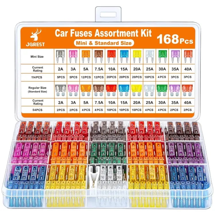 JOREST Kit de Fusibles 168 Pcs 12v Fusibles Coche Kit, 114 Mini Fusibles Coche