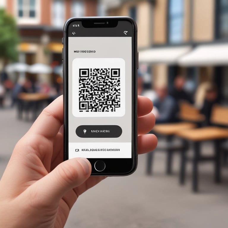 A close-up of a smartphone displaying a digital menu with a QR code beside it.