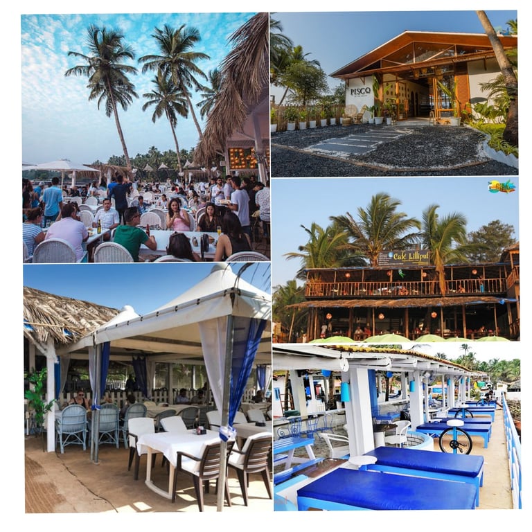 a collage of photos of a goa beach
