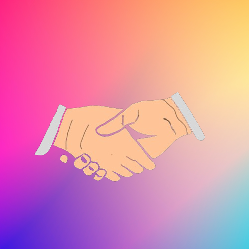 a person shaking hands image with a colorful background