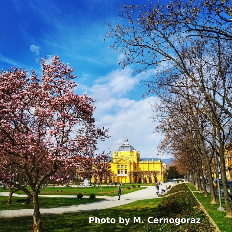 Art Pavillion Zagreb with Zagreb magnolias