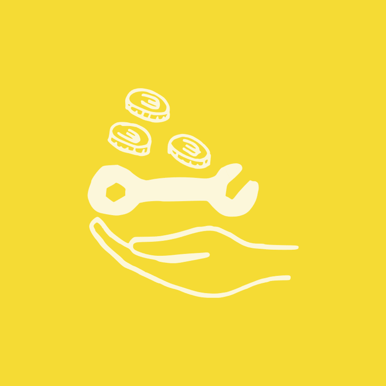 RADiologie Altenburg: Spenden Spende offene Hand mit Maulschlüssel und Münzen