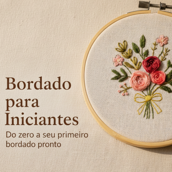 capa do curso de bordado livre de um buquê floral