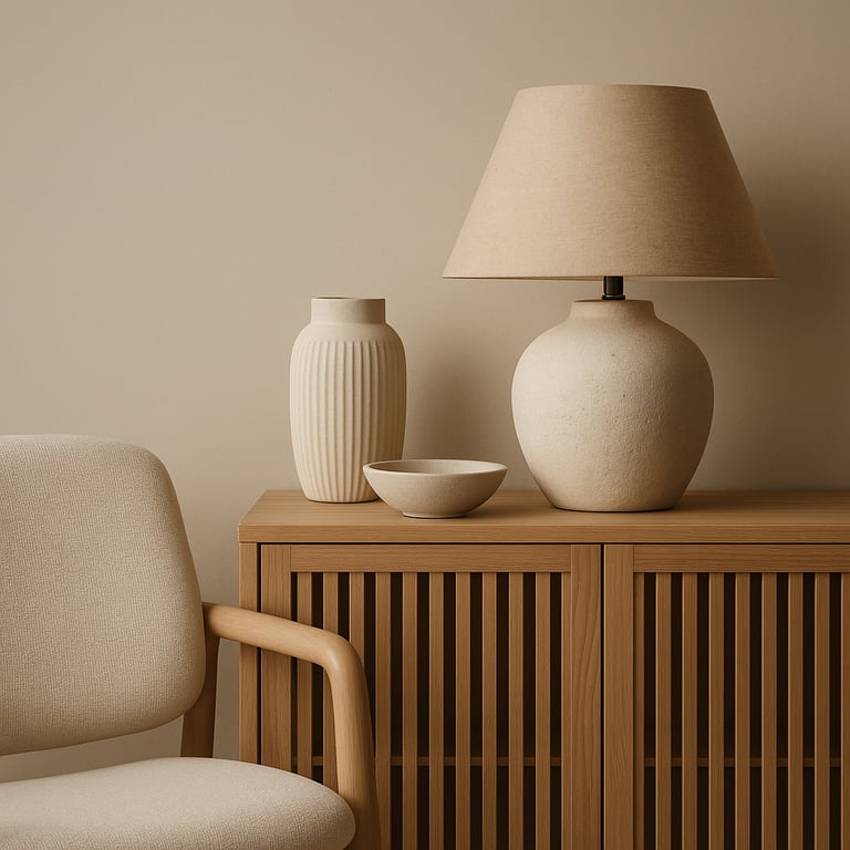 Minimalist Japandi ceramic vase with pampas grass on a wooden table
