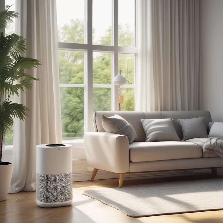 Cozy living room with air purifier for a non-toxic home environment