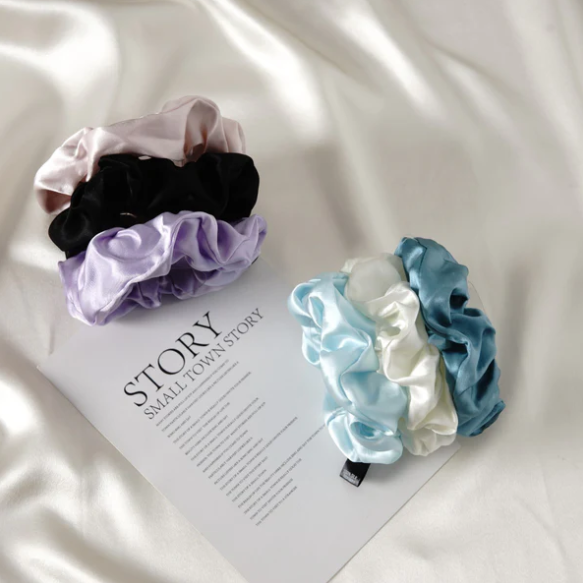 Promeed mulberry silk minnie scrunchies 3-pack, OEKO-TEX certified, gentle on fine hair
