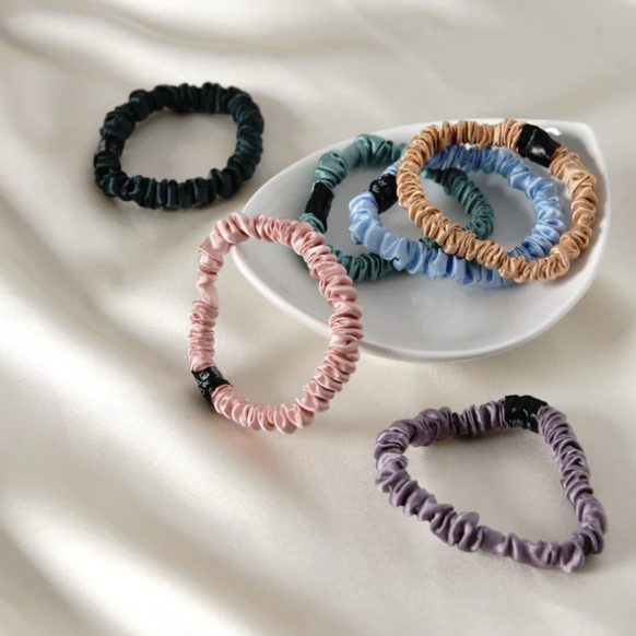 Promeed mulberry silk skinny scrunchies 6-pack, OEKO-TEX certified, gentle on all hair types