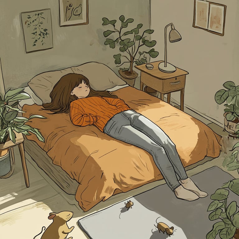 A woman laid on her bed relaxing